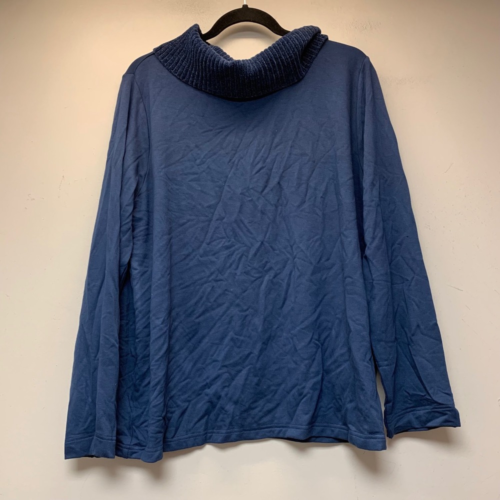 Weekends by Chico's Cowl Neck Top Womens 3 XL Blue Excellent Ribbed Chenille